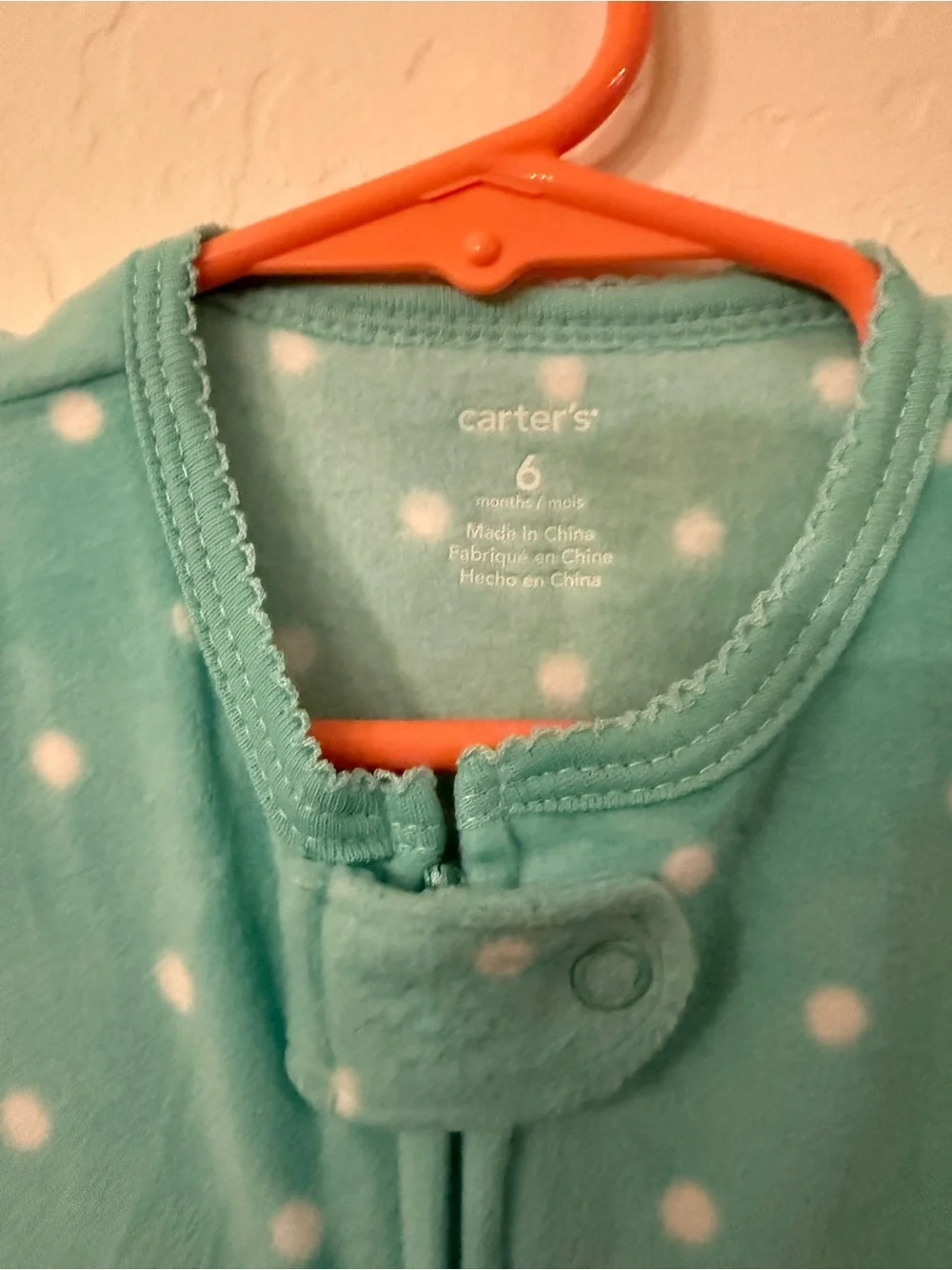 Carter's Teal Polka Dot Footed One-Piece with Pink Fox Patch